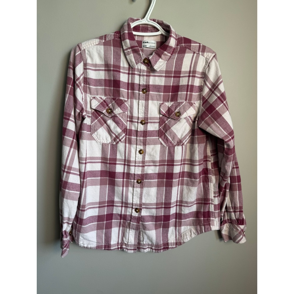 Frank And Oak Womens Pink Plaid Flannel Button Down Shirt M Casual Soft Classic